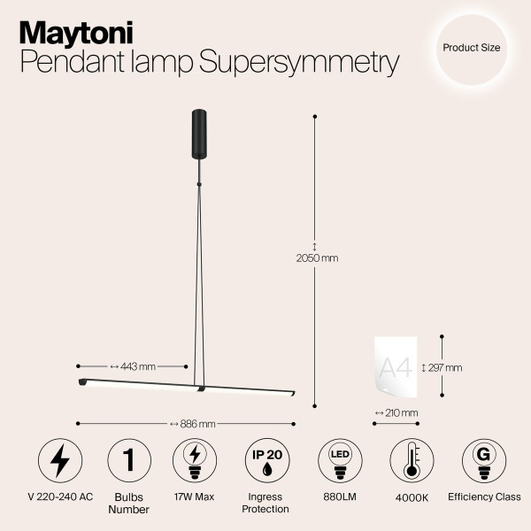 Подвесной светодиодный светильник Maytoni Supersymmetry P096PL-L11BK
