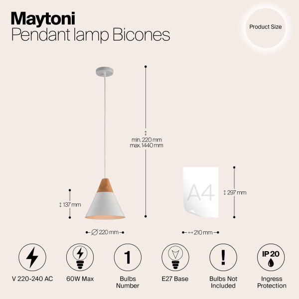 Подвесной светильник Maytoni Bicones P359-PL-01-W