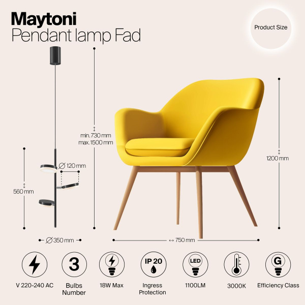 Подвесная светодиодная люстра Maytoni Fad MOD070PL-L18B3K