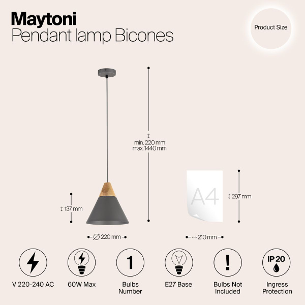 Подвесной светильник Maytoni Bicones P359-PL-220-C